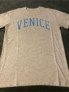 Mighty Fine Venice Tee - Heather Gray with Blue Lettering